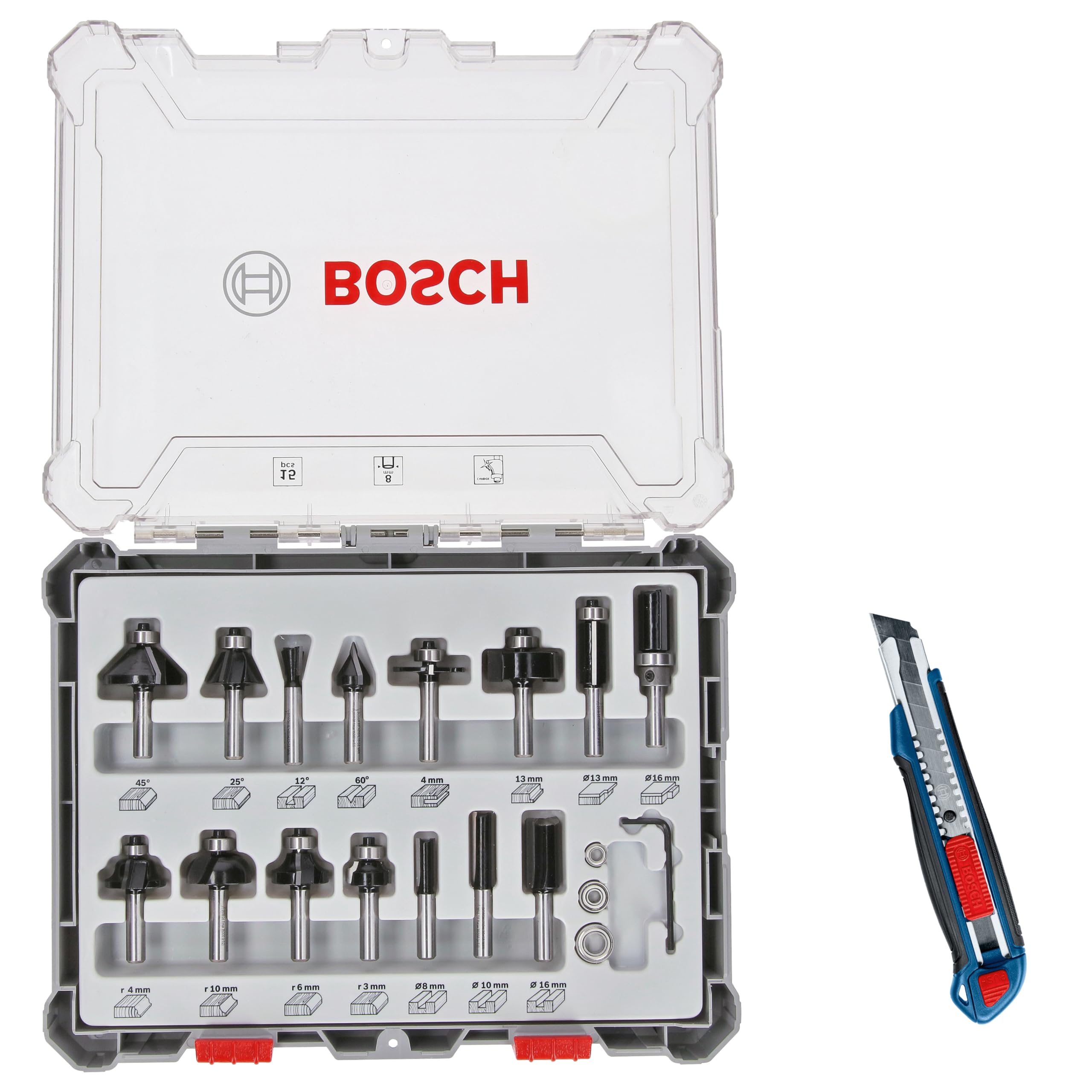 BOSCH AHŞAP FREZE UCU SETİ 8MM 15 LI (13; 16; 13; 35; 25; 16; 32; 32; 27; 29; 19; 25; 8; 10; 16MM)