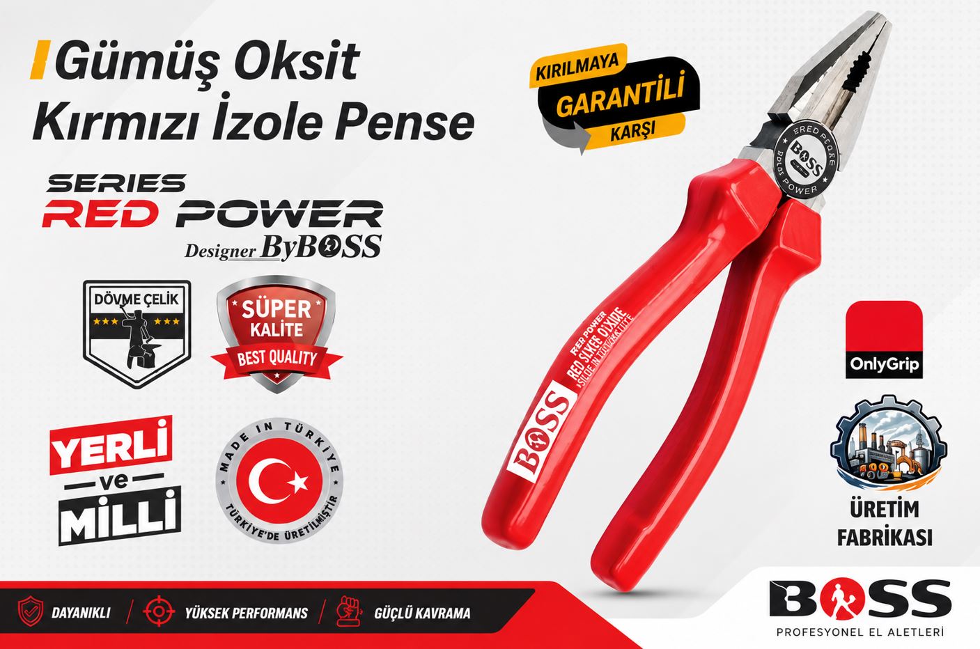 BOSS GÜMÜŞ OKSİT KIRMIZI İZOLE PENSE 160MM