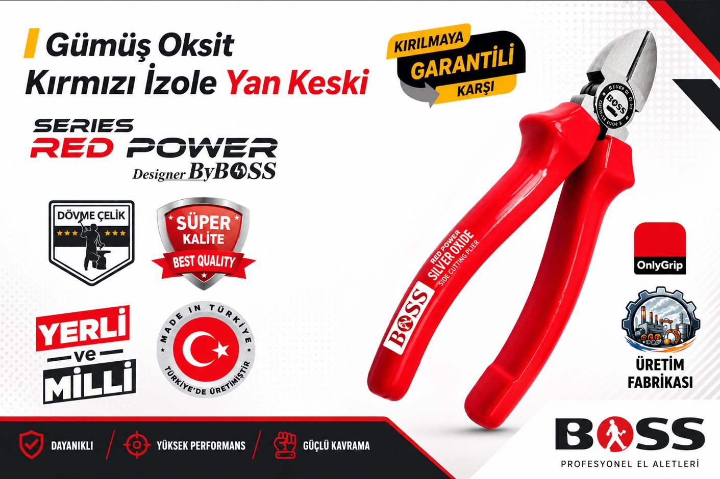 BOSS GÜMÜŞ OKSİT KIRMIZI İZOLE YANKESKİ 160MM