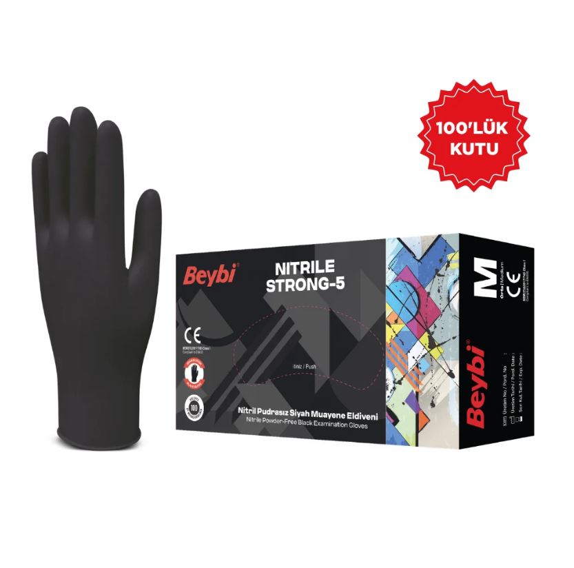 BEYBİ STRONG PF50 KALIN NİTRİL SİYAH MUAYENE ELDİVENİ - XL ( 100'LÜ PK )