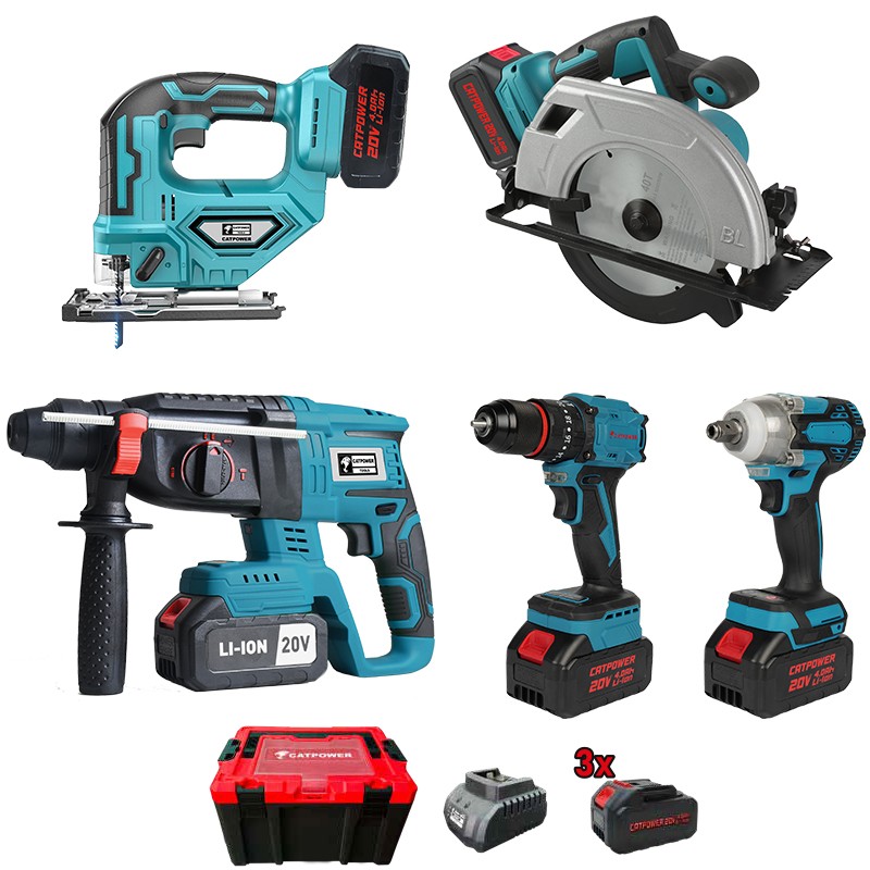 CATPOWER AKÜLÜ 5 Lİ SET DAR.VİDALAMA / HİLTİ/SUNTA KESME/SOMUN SIKMA/DEKUPAJ 20V 3X4.0AH