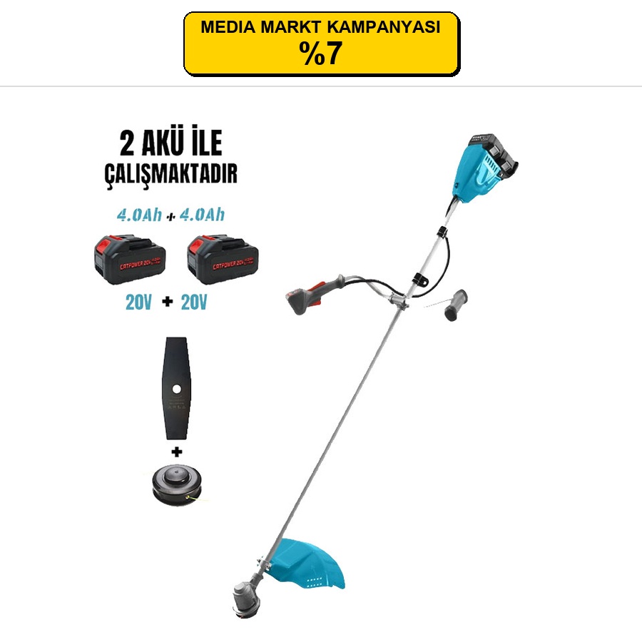 CATPOWER AKÜLÜ TIRPAN KÖMÜRSÜZ 20V 2X4.0AH Lİ-İON (2 AKÜ İLE ÇALIŞMAKTADIR)