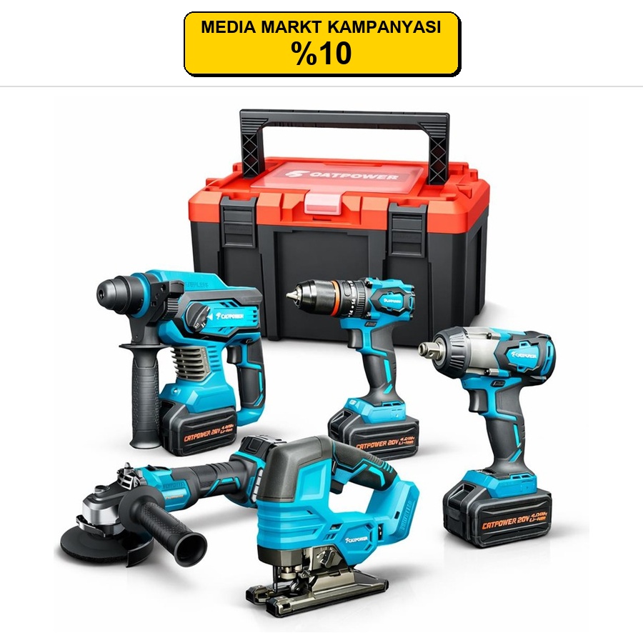 CATPOWER KÖMSZ AKÜLÜ 5'Lİ SET MATKAP, SOMUN SIKMA,DEKUPAJ, AVUÇ TAŞL, HİLTİ 20V 3X4.0A YENİ