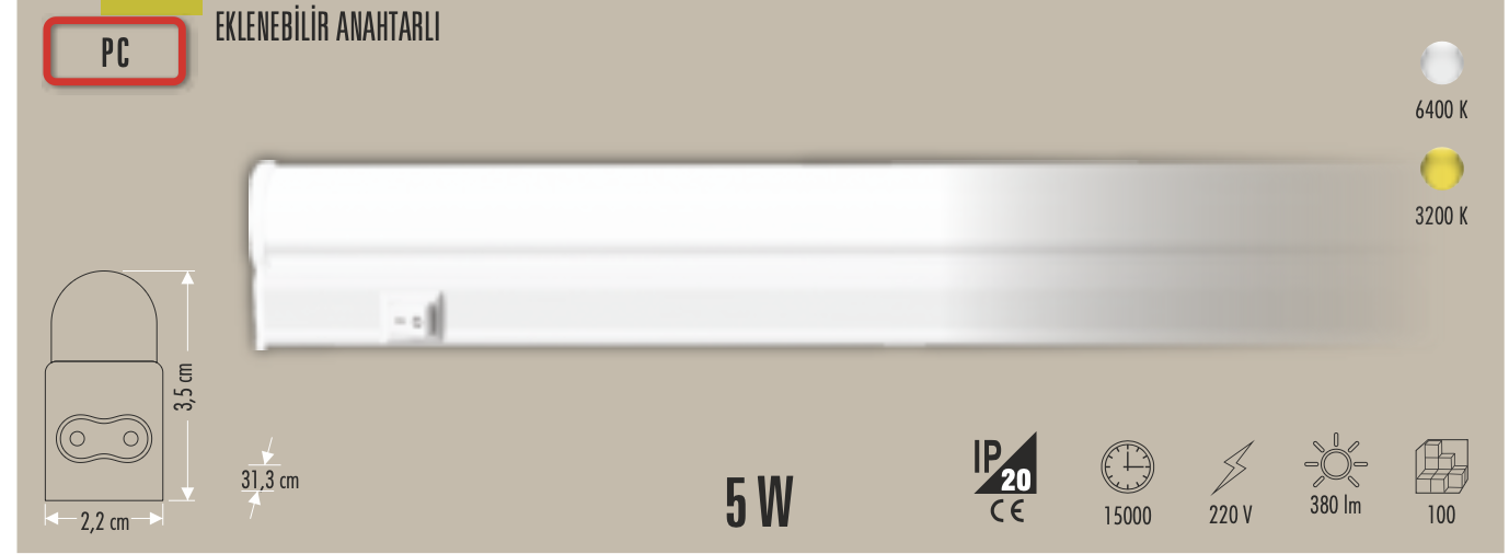 CATA 5W T5 LEDLİ BANT ARMATÜR ( BEYAZ )