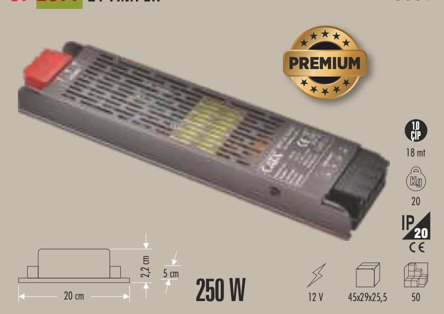 CATA 21 AMPER ŞERİT LED TRAFOSU ( 250W ) (SLİM MODEL)
