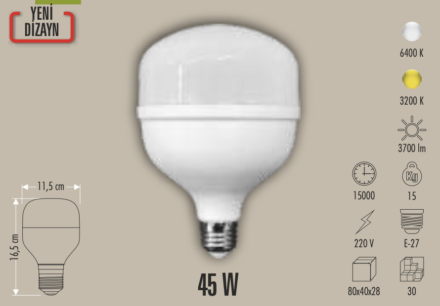 CATA 45W TORCH LED AMPUL (E-27) (BEYAZ)
