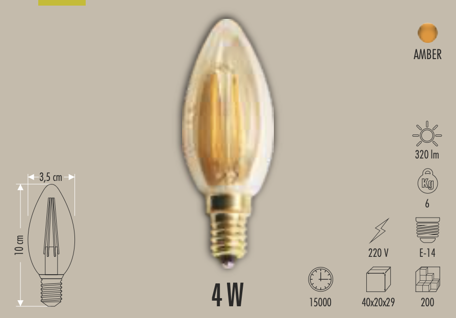 CATA 4W RUSTİK LED BUJI AMPUL (E-14)(AMBER)