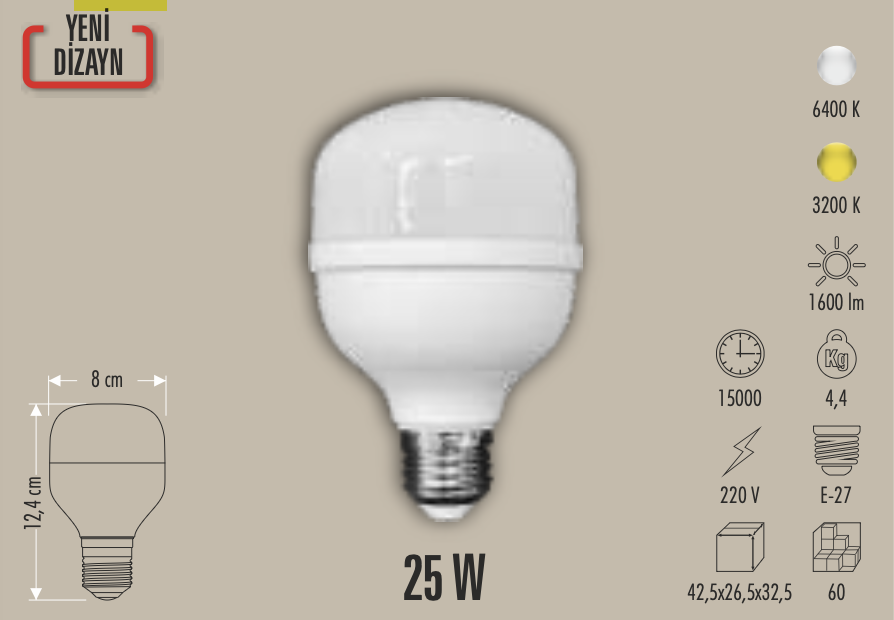 CATA 25W TORCH LED AMPUL (E-27) (BEYAZ)