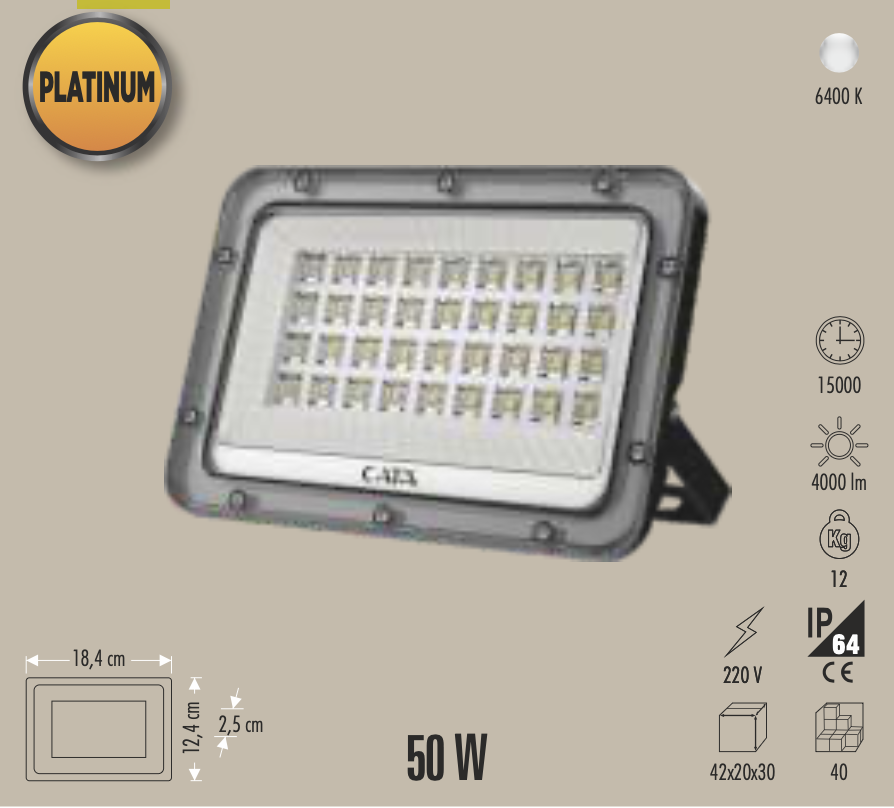 CATA 50W PLATINUM LED PROJEKTÖR ( BEYAZ )