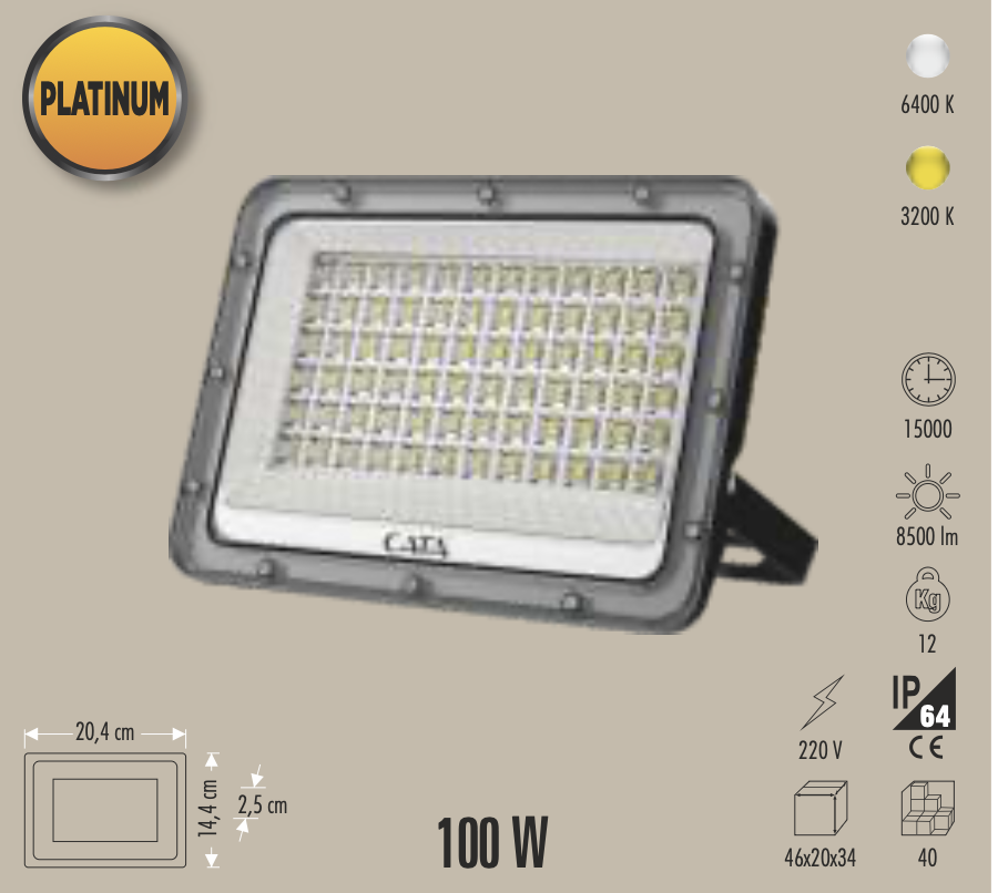 CATA 100W PLATINUM LED PROJEKTÖR(BEYAZ)