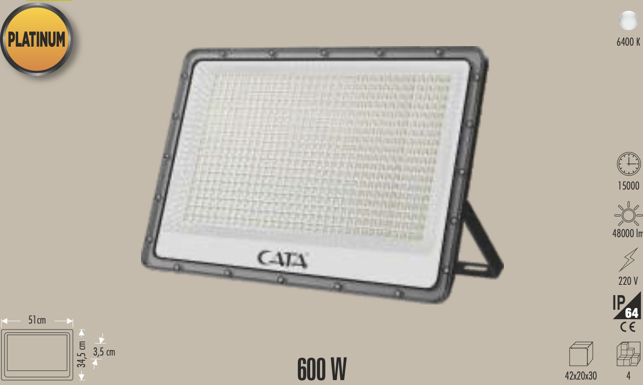 CATA 600W PLATINUM LED PROJEKTÖR (BEYAZ)