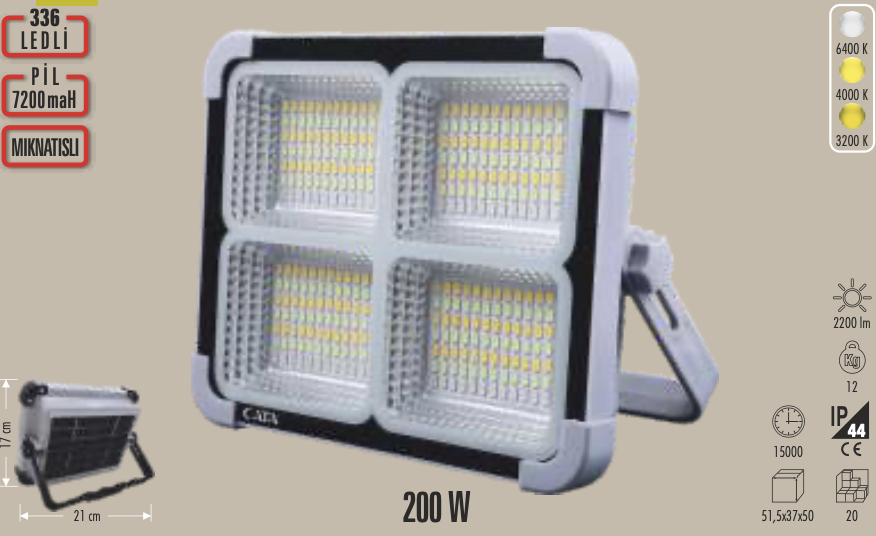 CATA 200W MİAMİ SOLAR LED PROJEKTÖR 2.200 LM