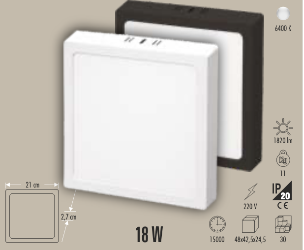 CATA 18W SIVA ÜSTÜ LED PANEL (KARE) (BEYAZ)
