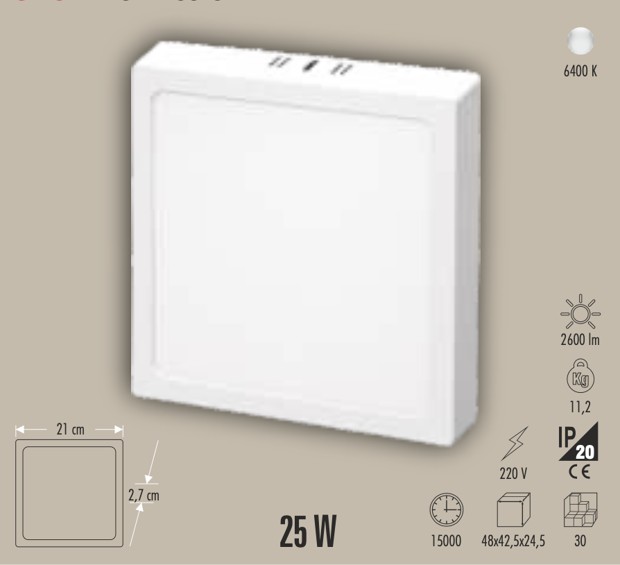CATA 25W SIVA ÜSTÜ LED PANEL (KARE)(BEYAZ)