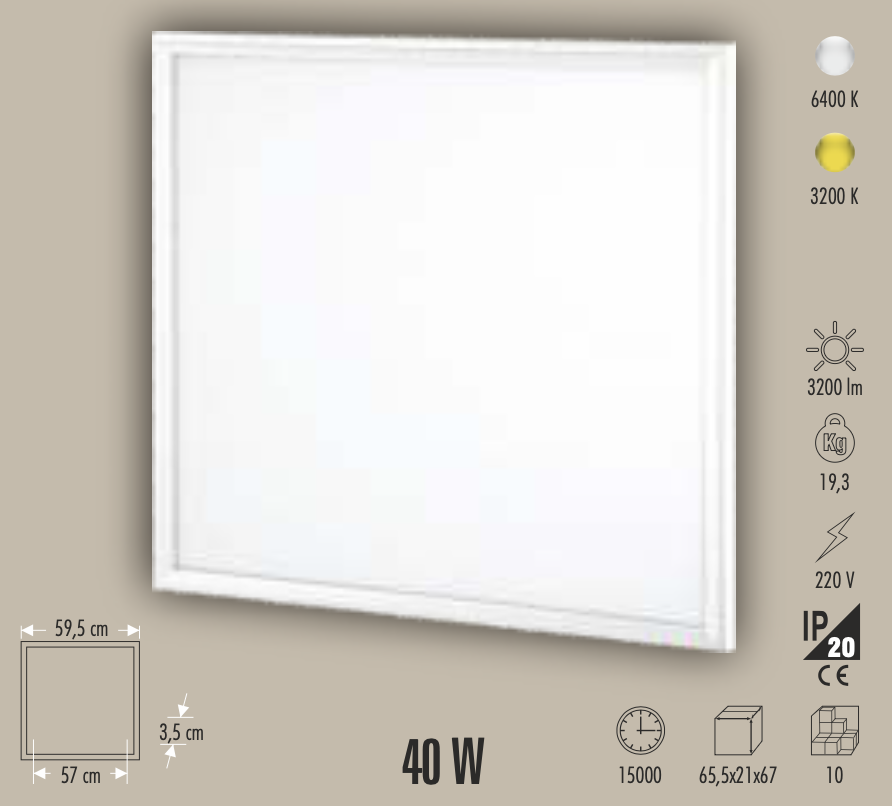 CATA 40W BACKLIGHT 60X60 LED PANEL SIVA ALTI (G.IŞIĞI)