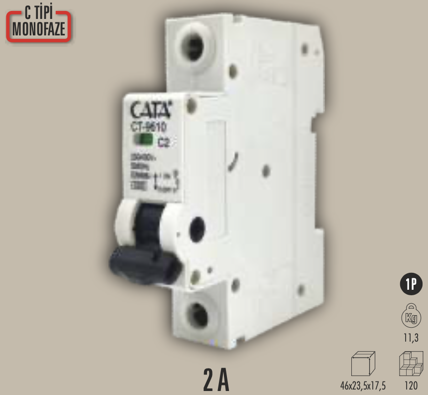 CATA 2 AMPER SİGORTA ( C TİPİ / MONOFAZE / 4.5 KA )
