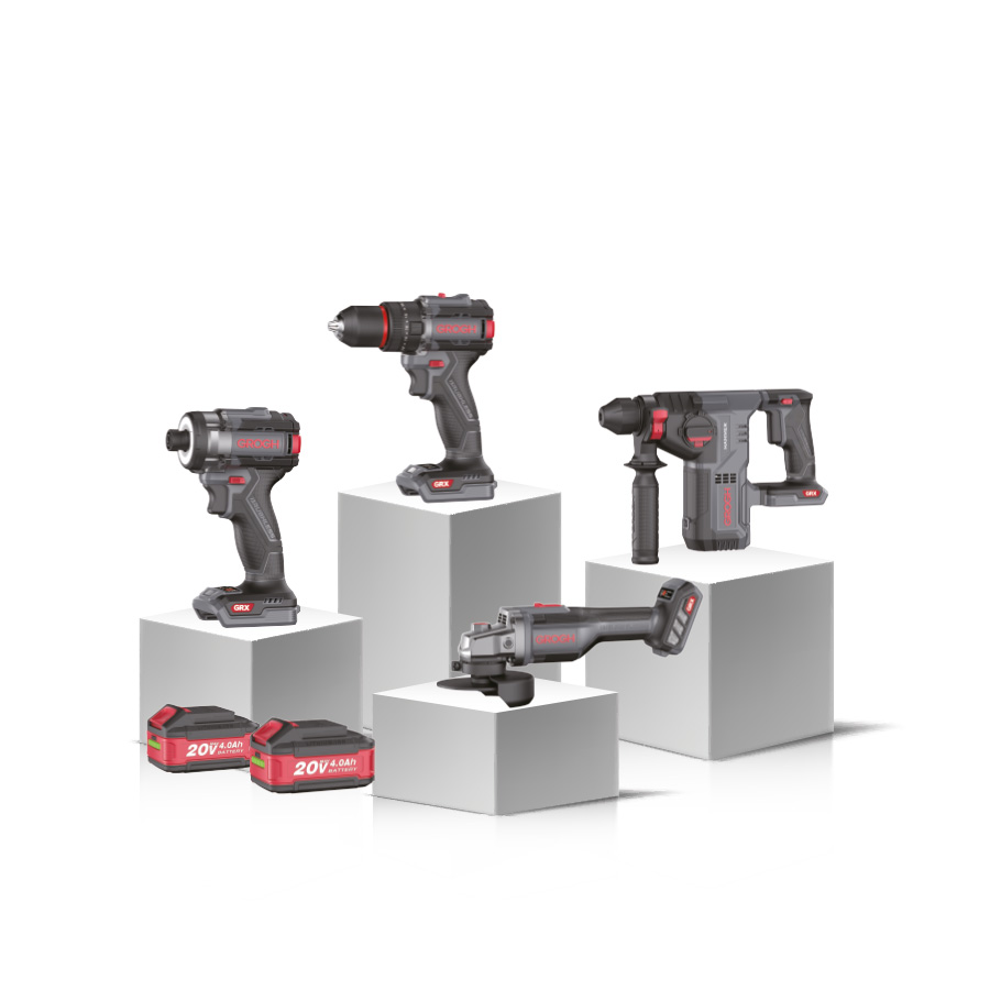GROGH 4'LÜ COMBO SET1 DARBELİ MATKAP/TORKLU VİDALAMA/AVUÇ TAŞLAMA/KIRICI DELİCİ 20V 2X4.0AH