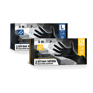 HAS-PET PUDRASIZ KALIN SİYAH NİTRİL MUAYENE ELDİVENİ BEDEN:XL (50'Lİ)