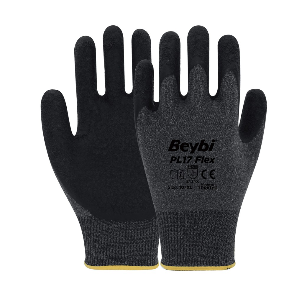 BEYBİ PL-17FLEX LİKRALI LATEKS ELDİVEN GRİ-SİYAH NO:10