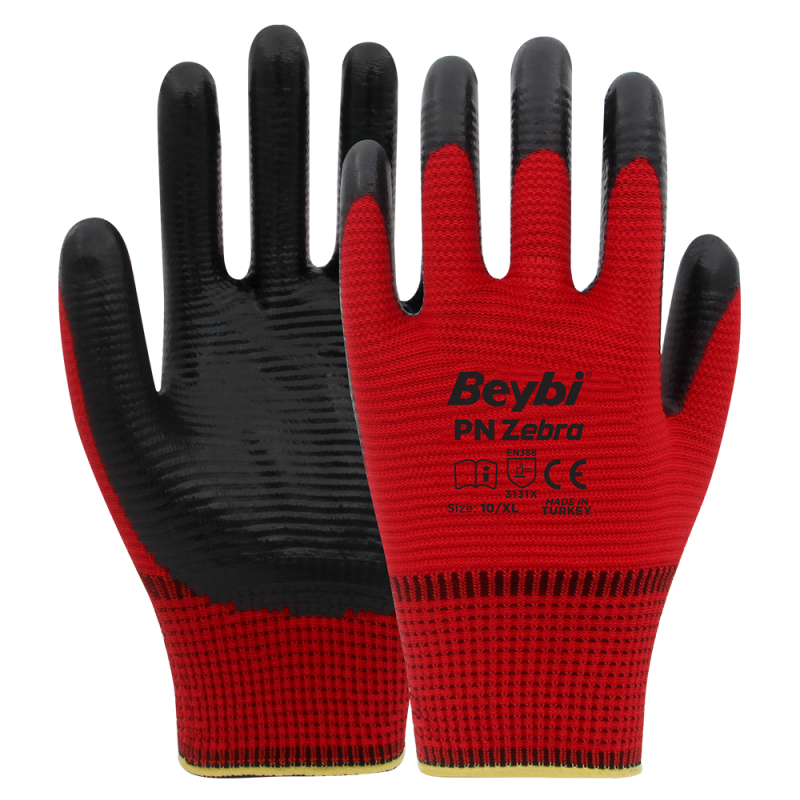 BEYBİ PN5 ZEBRA NİTRİL ELDİVEN KIRMIZI-SİYAH NO:9