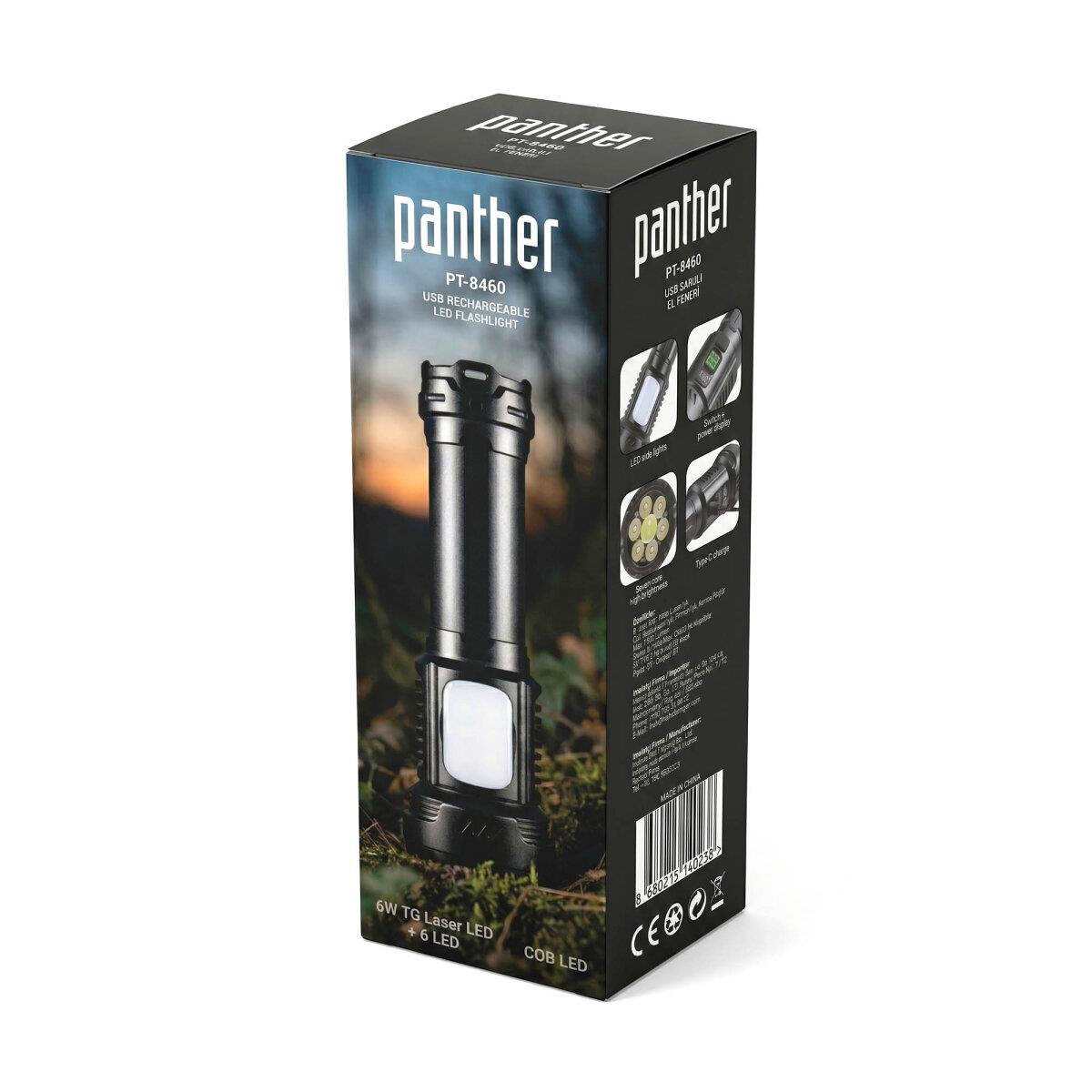 PANTHER USB ŞARJLI EL FENERİ 6W LED 1.500 LM
