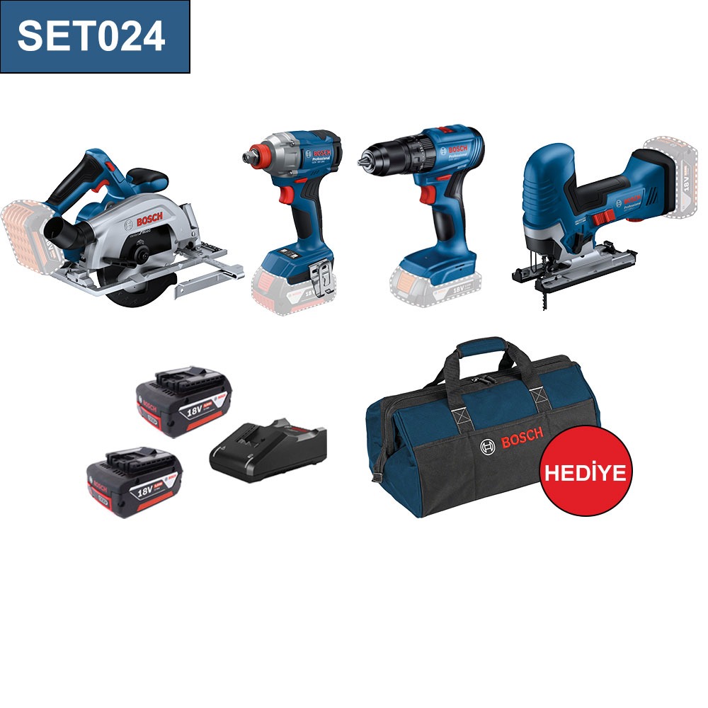 BOSCH 4 LÜ SET GDX 18V-285+GSB 185 LI+GST 185+GKS 185 2X5.0AH AKÜ+GAL1840 ŞARJ+TAŞIMA ÇANTASI