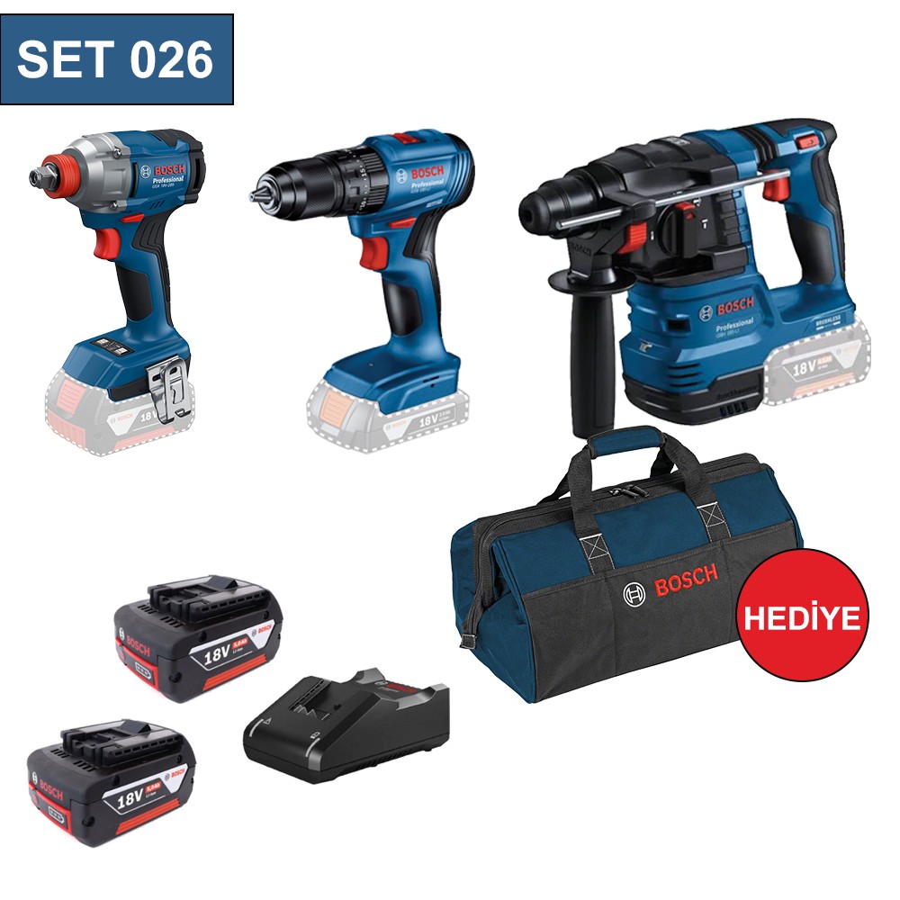 BOSCH 3 LÜ SET GDX 18V-285+GSB 185 LI+GBH 185 LI+2X5.0AH AKÜ+ŞARJ ALETİ+TAŞIMA ÇANTASI